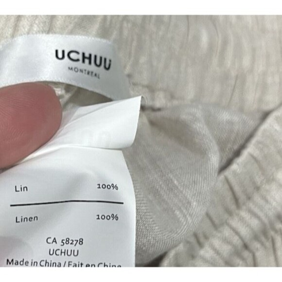 UCHUU Women's High Rise Wide Leg Drawstring Linen Pants Cropped Khaki SZ M - Picture 7 of 8